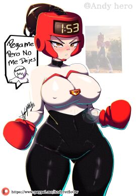 andy_hero big_ass big_breasts big_butt big_thighs big_titties black_hair boxing_gloves breasts character_request clothing curvaceous curvaceous_female curvaceous_figure curvy curvy_figure curvy_hips female female_focus female_only hero_inside kayoh_(hero_inside) short_hair