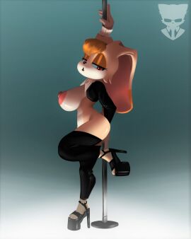 1girls animal_ears animal_tail anthro areolae big_breasts black_bunnysuit breasts bunny_ears bunny_girl bunny_tail clothing eyeshadow female female_only footwear half-closed_eyes heels high_heels huge_breasts lagomorph large_breasts mature mature_female milf milkshoba mother nipples platform_heels pole pole_dancing red_eyes reverse_bunnysuit sega side_view sideboob solo solo_female sonic_(series) sonic_the_hedgehog_(series) stockings stripper stripper_pole tail thighs vanilla_the_rabbit