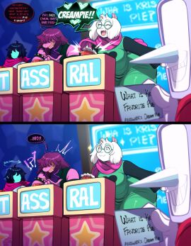 1femboy 2025 2boys 2d 2d_(artwork) alternate_ass_size alternate_body_type anthro ass big_ass big_butt blackwhiplash bwl deltarune deltarune_chapter_3 dialogue english english_dialogue english_text femboy fur furry glasses imminent_sex implied_sex kris_(deltarune) male ralsei ralsei_with_white_fur scarf susie_(deltarune) tenna_(deltarune) text undertale undertale_(series) white_body white_fur