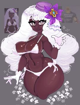 1girls big_breasts bikini breasts cleavage curvy dark-skinned_female dark_skin female flower game_freak gamefreak hair_ornament jacinthe_(pokemon) large_breasts long_hair looking_at_viewer miaval_tec navel nintendo orange_piccolo piccolo pokemon pokemon_legends:_z-a purple_hair smile solo swimsuit thick_thighs thighs very_long_hair white_hair wide_hips yukari_(pokemon)