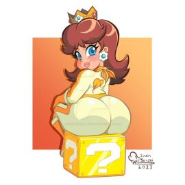 1girls ass biker_girl bimbo blue_eyes bodysuit bubble_ass bubble_butt fat_ass female female_only ivan-senpai-angel looking_at_viewer looking_back looking_back_at_viewer mario_(series) mario_kart nintendo princess_daisy princess_daisy_(aero) redraw shortstack solo solo_female watermark