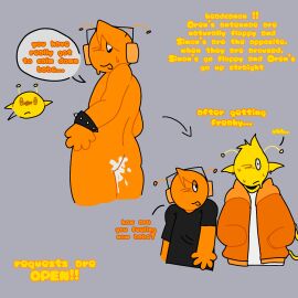 2boys alien alien_boy anal anal_sex antennae_(anatomy) ass boyfriends clothing_swap cum cum_in_ass cum_inside headphones headphones_on_head incredibox_mod male male/male orange_body orange_hair orange_skin oren_(sprunki) simon_(sprunki) smile_ass speech_bubble sprunki text tragicomedy worldbuilding yellow_body yellow_hair yellow_skin