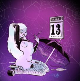 1girls 2023 artist_name artist_signature black_lipstick bottomless breasts cigarette cigarette_holder female female_focus female_only fishnets friday_the_13th functionally_nude functionally_nude_female grin high_heels hourglass_figure light-skinned_female light_skin long_hair medium_breasts nipples original original_character pale-skinned_female pale_skin platform_heels purple_theme rutturuttu solo solo_female solo_focus stockings topless very_high_heels very_long_hair wariza white_hair