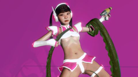 1girls 3d against_will asian_female black_hair female female_only grabbed heroine imminent_rape imminent_sex ray_gun restrained scared solo_female tentacle twintails vam virtamate