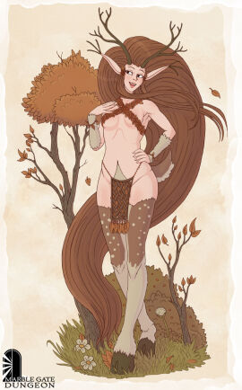 antlers barely_clothed breasts brett_neufeld fantasy female marble_gate_dungeon pinup pointy_ears satyr