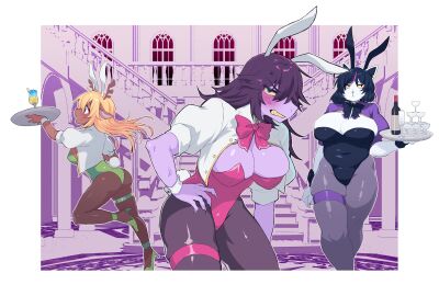 3girls ass big_breasts blush boob_squish breasts bunny_ears bunny_girl bunnysuit cat_ears cat_girl catgirl catti_(deltarune) catti_cattenheimer chubby_female cleavage clothing dark-skinned_female deltarune embarrassed embarrassed_female female female_only hi_res huge_breasts monster_girl multiple_females multiple_girls no_humans noelle_holiday reindeer_humanoid ss_komu susie_(deltarune) undertale_(series)