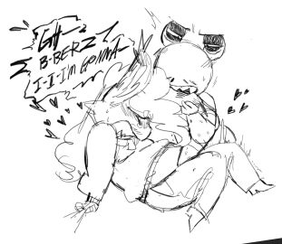 alien ambiguous_gender anthro berz_(wuggy) bite biting_lip clenched_teeth cuntboy curled_hair cutoffcutiemark domestic_cat duo ear_bite ear_grab emanata facial_hair felid feline felis forced_handjob grabbing_sheets hair hand_in_pants handjob heart_symbol hi_res intersex intersex/male jarnsaxa male mammal monochrome motion_lines moustache multi_arm multi_limb orgasm penile penis questionable_consent sex small_(cutoffcutiemark) teeth