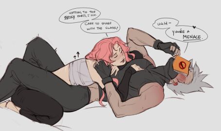 1boy 1girls age_difference artist_request bandage bandaged_chest between_legs blush book english_text female hatake_kakashi implied_erection laying_on_stomach lying_on_person male male/female naruto naruto_(series) naruto_shippuden older_male_and_younger_female pink_hair reading_pornography sakura_haruno sleeveless straight teacher_and_student younger_female