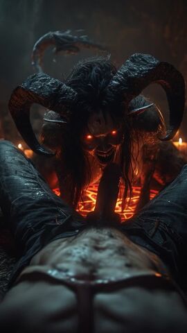 ai ai-created ai_assisted ai_generated animated blowjob_pov candles demon demon_girl demon_horns demon_tail fantasyanim horns huge_breasts huge_cock interspecies pentagram pointy_ears pov pov_eye_contact tagme video
