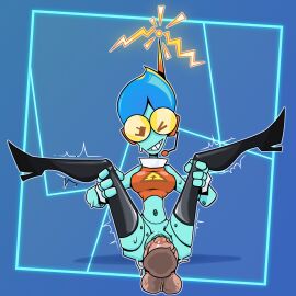 1girls 2024 algob4v balls blue_hair commission commissioner_upload disembodied_penis female helena_(it's_that_lime) legs_up male penis pussy robot robot_girl sex thighhighs vaginal_penetration