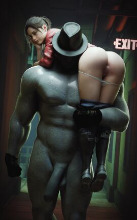 1boy 1girls 3d annoyed anus ass ass_focus biohazard bottomless capcom carrying carrying_another claire_redfield claire_redfield_(jordan_mcewen) curvy curvy_female curvy_figure fedora female female_focus foreskin fugtrup grey_body highres huge_cock imminent_rape imminent_sex light-skinned_female light_skin male mr_x nipples nude nude_female panties panties_down pants_down penis png pussy resident_evil resident_evil_2 resident_evil_2_remake thick thick_ass thick_legs thick_thighs tyrant uncircumcised vagina waiting_for_sex wide_hips