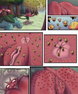 ambiguous_gender angry anthro anus arthropod ass beak bee bee_sting big_ass big_breasts big_butt blaziken bound breasts butt_torture comic digital_media_(artwork) feathers female feral generation_1_pokemon generation_3_pokemon genital_torture genitals grass group hi_res hymenopteran insects nintendo nipples nude othoxon pain plant pokemon pokemon_(species) punishment pussy pussy_torture red_body red_feathers semi-anthro solo_focus swarm tail tail_feathers tree venusaur vine_bondage vine_whip vines watermark