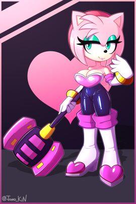 1girls 2d 2d_(artwork) 2d_artwork amy_rose amy_the_bat belly_button_visible_through_clothing big_boobs big_breasts blue_rubber bodysuit breasts busty closed_smile eyeshadow female female_focus female_only furry furry_only green_eyes half-closed_eyes hedgehog hedgehog_girl jomokin latex lipstick neckline piko_piko_hammer pink_fur png rouge_the_bat_(cosplay) rubber rubber_clothing sega shiny_clothes signature smile solo sonic_(series) sonic_the_hedgehog_(series) spandex_suit