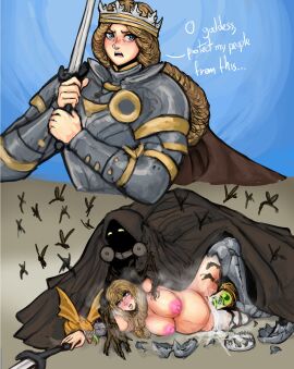 1girls 72hoka ahe_gao armor backhoka blonde_hair blush braid braided_hair breasts broken_rape_victim commander_(pathfinder_wrath_of_the_righteous) crown crying cum cum_in_pussy cum_inside dialogue egg_implantation female from_behind impregnation insects instant_loss instant_loss_2koma interspecies interspecies_pregnancy long_hair male mind_break monster nipples open_mouth oviposition pathfinder pathfinder_wrath_of_the_righteous penetration pleasure_face pregnant pussy queen queen_galfrey reaching_for_weapon spread_legs swarm-that-walks vaginal_egg_implantation vaginal_oviposition vaginal_penetration