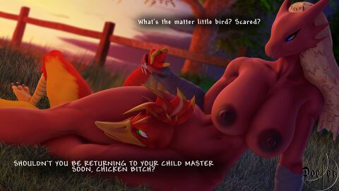 16:9 2girls 3d anthro avian banjo-kazooie beak bedroom_eyes big_breasts bird blaziken breasts breegull dialogue digital_media_(artwork) doctor-sfm dominant dominant_female duo english_text female female/female generation_3_pokemon head_between_thighs headlock headscissor hi_res kazooie leg_lock lesbian narrowed_eyes nintendo nipples non-mammal_breasts non-mammal_nipples pokemon pokemon_(species) profanity rareware seductive source_filmmaker_(artwork) text warfare_kazooie warfare_machine widescreen yuri