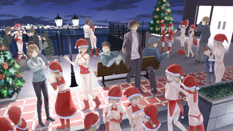 6+boys 6+girls absurdres against_railing baseball_cap bench blonde_hair breasts brown_eyes brown_hair camera camera_flash capelet change_in_common_sense chinese_commentary christmas christmas_tree city_lights clapping clothes_lift commentary_request cum cum_in_pussy cum_pool cum_string cumdrip cup dress exhibitionism female fingering flying_sweatdrops fur-trimmed_capelet fur-trimmed_headwear fur-trimmed_skirt fur_trim hat highres holding holding_cup horizon jacket lamp lamppost lifting_own_clothes male multiple_boys multiple_females multiple_girls multiple_males musical_note night night_sky nipples one_eye_closed open_clothes open_jacket open_mouth original outdoors panties park_bench pink_hair pleated_skirt poking_nipple pom_pom_(clothes) public public_indecency pussy pussy_juice railing red_capelet red_eyes red_panties red_skirt ribbed_sweater santa_dress santa_hat shixiaoshudian sitting skateboard skirt skirt_lift sky sweater underwear undressing unworn_skirt window winter_clothes