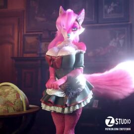 1girls 3d animated anthro cleavage_overflow crackiepipe denisse_(crackiepipe) feather_duster female fox fur furry maid maid_outfit mp4 no_sound pink_fur video zdotstudio