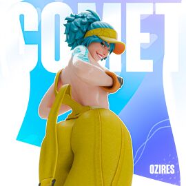 1girls 3d ass blender blue_hair breast_hold breasts close-up clothed clothing comet_(fortnite) covering_breasts epic_games female female_focus female_only fortnite fortnite:_battle_royale gloves golf_cap hands_on_breasts handwear headwear hi_res highres light-skinned_female light_skin looking_at_viewer looking_down necklace overalls overalls_down oziresnsfw ponytail presenting presenting_ass presenting_breasts showing_off smile smiling solo solo_focus viewed_from_below watermark wet_body wet_skin