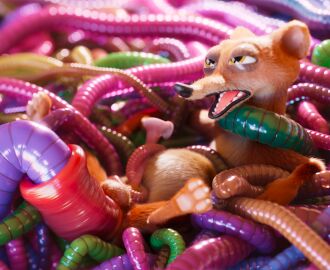 1boy 3_toes 3d anal anal_prolapse anal_sex animal_genitalia animal_penis anthro anus balls bondage bound digital_media_(artwork) disney duke_weaselton erection feet feral fur genitals half-closed_eyes hi_res lying male male_penetrated mammal mustelid musteline narrowed_eyes nude on_back open_mouth pawpads penetration penis prolapse prolapse_penetration restrained scimunk sex solo spread_legs spreading stretched_anus teeth toes true_musteline weasel worm zootopia