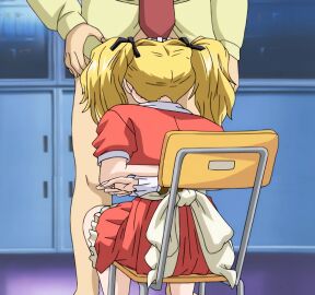 00s 1girls 2000s 2005 alternate_hairstyle animated arms_behind_back ass big_breast big_breasts blonde_hair boin boin_lecture bondage bottomless bound breasts busty fellatio female from_behind hand_on_hip highres huge_breast legs long_hair male ms_pictures necktie oral sitting skirt stitched teacher thighs third-party_edit tsukushino_mitsugu twintails voluptuous waitress