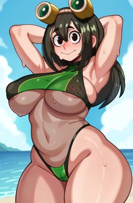 1girls 2024 areola areola_slip armpits ass beach big_areola big_ass big_breasts big_nipples big_thighs black_eyes blush breasts cleavage female female_focus female_only green-haired_female green_hair hands_behind_head hourglass_figure huge_areola huge_ass huge_breasts huge_thighs large_breasts looking_at_viewer melonpuff my_hero_academia nipple_peek nipples nipples_visible_through_clothing nowajoestar pussy pussy_visible_through_clothes slim_waist sweat sweatdrop sweating swimsuit tagme thick_hips thick_thighs thighs tsuyu_asui watermark wide_hips