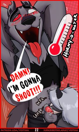 2025 absurd_res animal_genitalia animal_penis anthro anthro_on_anthro anthro_penetrated anthro_penetrating anthro_penetrating_anthro balls blush blush_lines bodily_fluids canid canid_demon canine canine_genitalia canine_penis canis comic demon dialogue dripping duo english_text fellatio female female_penetrated genitals grey_body hellaverse hellhound helluva_boss hi_res loona_(helluva_boss) male male/female male_penetrating male_penetrating_female mammal mythological_canine mythological_creature mythology oral oral_penetration penetration penile penile_penetration penis penis_in_mouth saliva saliva_drip saliva_on_penis saliva_string sex tail tail_motion tailwag text tongue tongue_out vestina vortex_(helluva_boss) wet wolf