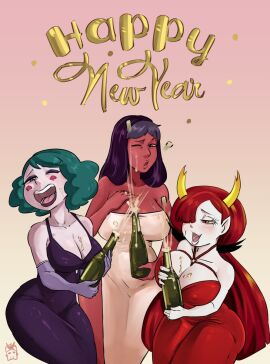 3girls big_breasts breasts brown_hair cartoon_network crossover dark-skinned_female dark_skin disney disney_channel disney_xd dress ecchipoo eclipsa_butterfly female female_focus female_only hekapoo light-skinned_female light_skin long_hair mature mature_female milf mother new_year pale-skinned_female pale_skin priyanka_maheswaran star_vs_the_forces_of_evil steven_universe