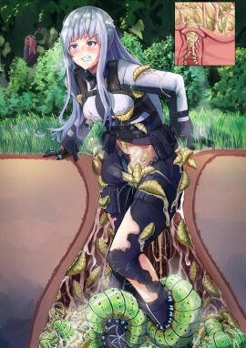 1girls ak-12_(girls'_frontline) black_legwear blush body_invasion cervical_penetration cervix clenched_teeth clothed_sex clothing cross_section cum cum_in_pussy cum_in_uterus cum_inside egg_implantation erkisa female girls'_frontline gloves impregnation infestation infested insectophilia insects insects_in_pussy internal_view interspecies interspecies_impregnation knees_together_feet_apart larva legs_together long_hair military_uniform monster monster_on_female outdoors penetration pregnant pussy size_difference stomach_bulge stuck_in_floor tentacle_pit torn_clothes unbirthing uterus vaginal_egg_implantation vaginal_penetration white_hair worm worms x-ray zoophilia