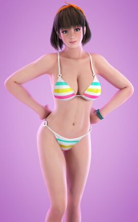 1girls 3d athletic athletic_female big_breasts bikini blue_eyes breasts brown_hair busty darts77 dead_or_alive female female_focus female_only hitomi_(doa) hourglass_figure human light-skinned_female light_skin navel pinup pinup_pose pose short_hair solo standing straight_hair stripping swimsuit tagme thighs undressed undressing wide_hips