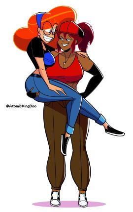 2girls atomickingboo big_breasts breasts carrying_partner female oc original original_character paulinda_sherwoods tagme terra_mandrile the_besties_(atomickingboo) wide_hips