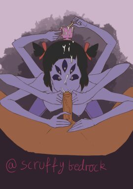 2d 5_fingers bedrockscruffy blowjob breasts fellatio female male muffet nipples spider_girl straight undertale undertale_(series)