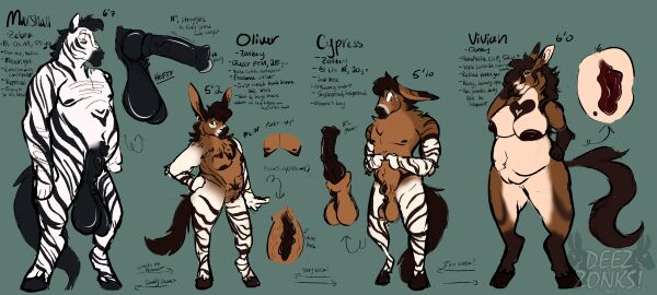 absurd_res animal_genitalia animal_penis anthro asinus balls big_balls breasts clitoris cuntboy cypress_(deezzonks) deezzonks donkey english_text enlarged_clitoris equid equine equine_genitalia equine_penis father_(lore) female genital_piercing genitals group hi_res huge_balls hybrid incest_(lore) intersex male mammal marshall_(deezzonks) model_sheet mother_(lore) nipples oliver_(deezzonks) overweight overweight_female parent_(lore) penis piercing pussy sheath sibling_(lore) simple_background size_difference smaller_male son_(lore) text vivian_(deezzonks) zebra zebroid zonkey
