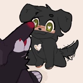 ambiguous_gender anthro bird_dog black_body blush blush_lines bodily_fluids canid canine canis claws domestic_dog duo first_person_view foreskin genital_fluids genitals heart_(marking) heart_eyes heart_symbol holding_penis hunting_dog imminent_sex kneeling labrador male mammal markings owo p3tfre4k penis pj_(p3tfre4k) precum retriever scar sitting solo_focus tail tail_motion tailwag uncircumcised waiting wolf wolf_(p3tfre4k)