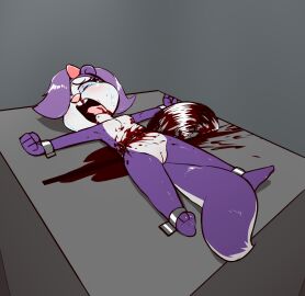 anthro bisected blade blood_from_mouth blood_in_mouth bodily_fluids bound breasts colored constricted_pupils cruelty crying death dying e254e fatal fatal_wound feet female female_death fifi_la_fume fluffy fluffy_tail fur_covering_nipples genitals gore guro hi_res innie_pussy killing mammal mephitid nosebleed nude pain pupils pussy ryona saw screaming skunk small_pupils soles solo spread_eagle suffering tail tears tiny_toon_adventures tools uncensored violence warner_brothers what