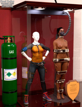 1girls 3d bound bound_arms bound_legs completely_nude cuban cuban_female dani_rojas dani_rojas_(female) dark-skinned_female dark_skin english_text far_cry far_cry_6 female female_only full_body latina male mannequin nude nude_female pubic_hair pussy solo solo_female text thejpeger trophy_case unconscious unconscious_female