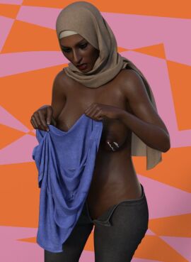 1girls 3d breasts dark-skinned_female dark_skin female female_only hijab kybilion lactation lactation_without_expressing muslim muslim_female nipples solo solo_female
