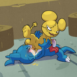 69_position argon_vile balls bandai_namco blue_body blush bodily_fluids claws clothing digimon digimon_(species) drinking drinking_urine duo erection fellatio foreskin genital_fluids genitals gloves handwear hi_res living_plusie log looking_at_another looking_at_partner looking_back looking_back_at_another looking_back_at_partner lying male male/male on_back oral peeing peeing_in_mouth penile penis precum raised_leg scalie seam_(sewing) sewn_mouth sex toe_claws tyutyumon uncircumcised urination urine urine_in_mouth veemon watersports wood yellow_body