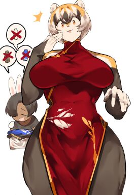 1girls anthro aspirindabaitu big_breasts breasts bridal_gauntlets china_dress chinese_clothes dress elbow_gloves feline female furry huge_breasts mei_xiang mx99926 original pantyhose tagme thick_thighs tiger tiger_girl wide_hips