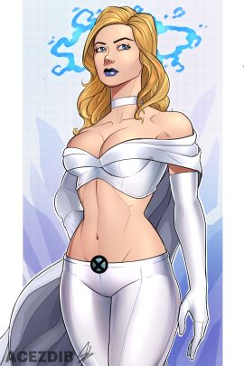 acezdib blonde_hair blue_eyes cape elbow_gloves emma_frost female gloves lipstick marvel marvel_comics pants skimpy white_gloves white_pants white_queen x-men