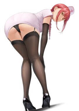 1girls ano_(gccx8784) ass bra chainsaw_man female gloves legwear lingerie makima_(chainsaw_man) nurse nurse_cap nurse_uniform panties red-haired_female red_hair solo stockings teasing thighs upskirt