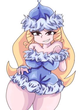 1girls big_breasts black_eyes blonde_hair blue_clothing blue_hat breasts female female_only helena_handbasket_(rayman) huge_breasts large_breasts nymph_(rayman) potato5tars rayman_(series) rayman_origins seductive seductive_female solo thick_thighs thunder_thighs