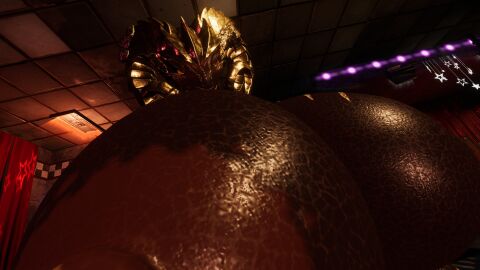 1girls 3d anthro breasts capcom close-up female gold_(metal) horns kulve_taroth kulve_taroth_(bom39) looking_at_viewer looking_down massive_breasts monster_hunter scalie sloppydragons solo tagme vrchat