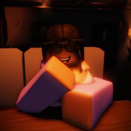 1girls 3d big_breasts breasts cleavage clothed cute date female first_person_view glasses pov roblox robloxian self_upload smg32 smiling tagme winking