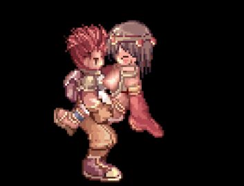 1boy 1girls animated artist_request breasts brown_hair clothed_sex clothing female gypsy gypsy_(ragnarok_online) large_breasts male novice novice_(ragnarok_online) pixel_art pussy ragnarok_online red_hair vaginal_penetration