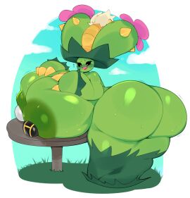 adriana_(rubyqm) ass big_ass big_breasts big_butt blush breasts bulumble-bee female furniture generation_5_pokemon grass hi_res huge_breasts hyper hyper_breasts ludicolo maractus nintendo plant pokeball pokemon pokemon_(species) sky solo table thick_thighs ultra_ball