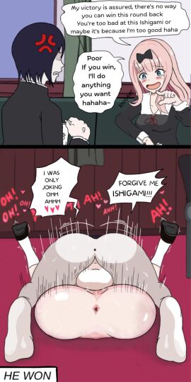 1boy 1girls comic english_text female fujiwara_chika highres human instant_loss instant_loss_2koma ishigami_yu kaguya-sama_wa_kokurasetai_~tensai-tachi_no_renai_zunousen~ male mating_press non-web_source sex straight text uncensored