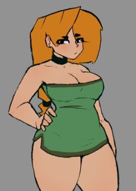 alex_(minecraft) bottomless chucknomore dress female hand_on_hip minecraft voluptuous