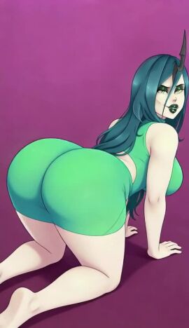 ai_generated all_fours animated ass ass_in_dress ass_shake ass_shaking big_ass big_breasts bouncing_ass bouncing_breasts breasts female female_focus friendship_is_magic green_hair huge_ass humanized male my_little_pony naughty_face queen_chrysalis_(mlp) reverse_netorare straight sunnysundown tagme teasing thick_thighs twerk twerking video