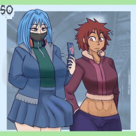 1futa 1girls after_sex animated animated_gif big_breasts blush breasts bulge bulge_awe clothed clothing dark-skinned_female dark_skin duo erection erection_under_clothes erection_under_skirt face_mask fellatio female flip_phone flushed fully_clothed futa/female futa_on_female futanari gif human image_set implied_oral ineffective_clothing ineffective_skirt intersex light-skinned_futa light_skin multiple_images oral original_characters penis penis_awe phone public public_sex skirt skirt_lift slideshow souley69 standing sweat sweating sweaty tenting text under_clothes under_skirt