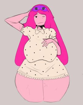 adventure_time big_breasts breasts cartoon_network doodle erect_nipples female fionna_and_cake milf nipples pijama pink_body pink_hair princess_bubblegum simple_background sweat sweatdrop sweating sweaty_body thick_legs thick_thighs